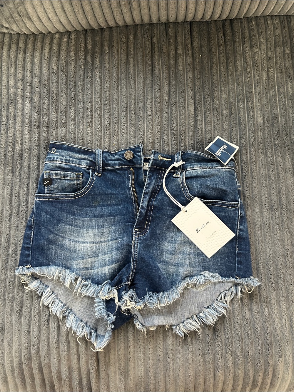KanCan Dark Blue Distressed Frayed Hem Jean Shorts